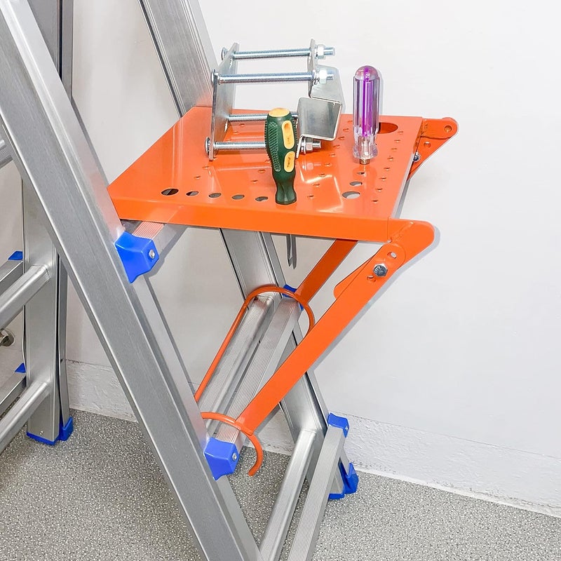 MY RUSTIC Ladder Platform Accessory, Ladder Work Platform System,Anti-Slip Extension Ladder Tool, Heavy Duty Ladder Work Stand System Accessories Holds 400 Pound (Orange) (Orange) - Image 2